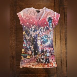 New York Graphic T-Shirt Y2k Long Gemstone Size Small